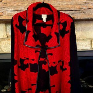 Chico's Soft Red/Black/ Faux Leather-Lined Sweater - Chico Size 2